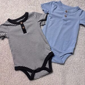 Cat & Jack Light Blue Henley and Black & White Striped Bodysuit Set